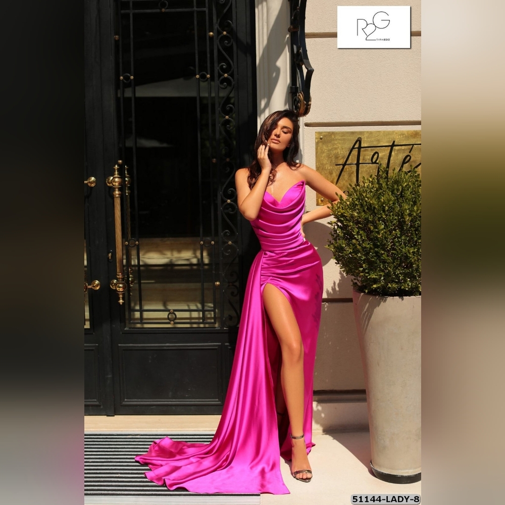 Tarik Ediz 51144 Fushia Satin Evening Dress, Size 2
